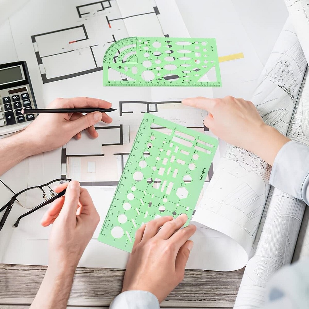 UCEC Office Geometric Drawing Templates, Plastic Measuring Ruler Templates 13PCS